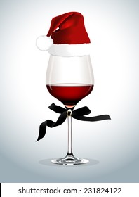 Vector of Wine glass with Santa hat  