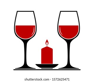 vector wine glasses and candle isolated on white background