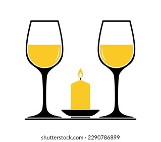vector wine glasses and candle isolated on white background