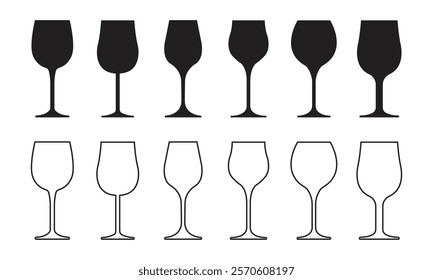 Vector Wine Glasses Icon Set. Wine Glasses Collection