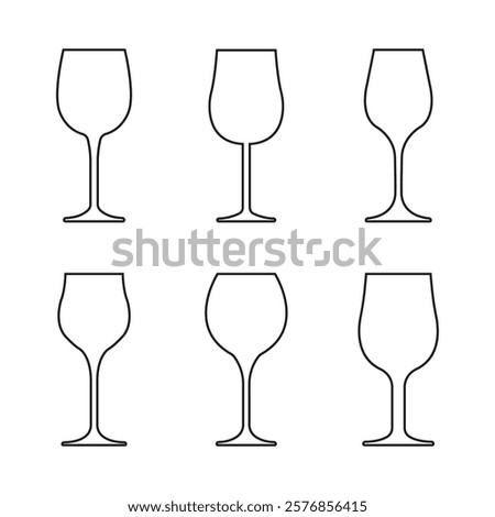 Vector Wine Glasses Outline Icon Set. Wine Glasses Collection