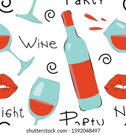 Vector wine and glasses pattern