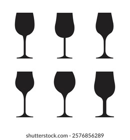 Vector Wine Glasses Silhouette Icon Set. Wine Glasses Collection