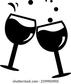 Vector wine glasses toasting in black and white