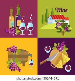 Vector wine icons. 4 illustrations about red and white wine.