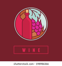 VEctor wine label in flat simple style - bottle and grapes