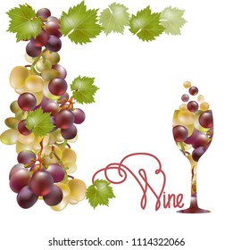 vector wine label of grape.glasse with berry
