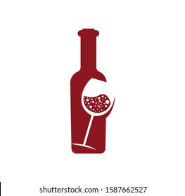 Vector wine label logo design template with wine glass and wine bottle isolated on white background. For degustation hall logo, family vineyard brand, restaurant menu, bar etc.	
