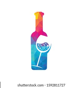 Vector wine label logo design template with wine glass and wine bottle isolated on white background. For degustation hall logo, family vineyard brand, restaurant menu, bar etc.	
