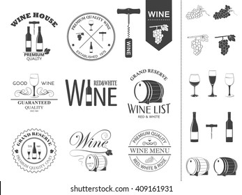 Vector Wine Labels And Icons Set. 