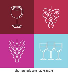 Vector wine line icons and logos - set of outline emblems and design elements for vineyard