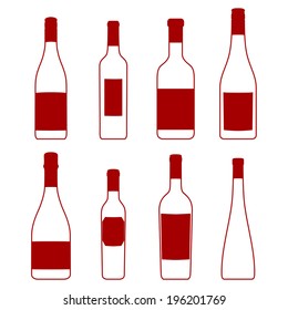 Vector wine and liquor bottle silhouette set