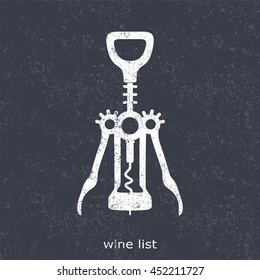 Vector wine list background design. Alcohol shop logo chalk design on black grunge pattern.