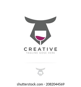 Vector wine logo template with animal horns