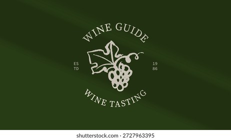 Logo de boceto de vino de Vector en estilo gráfico dibujado a mano de carbón. Dibujo de uvas retro. Logotipo, diseño del menú, muestra de la bodega, emblema del viñedo, símbolo de la barra de alcohol. Ilustración vectorial