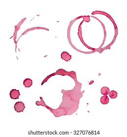 Vector Wine Stain Rings Set 3 Isolated On White Background for Grunge Design