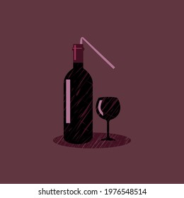 Vector wine straw in flat style
