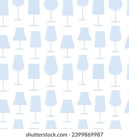 Vector wineglass seamless pattern. Different kinds of  wineglasses flat style pattern