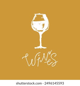 Vector wineglass sketch in coal hand-drawn graphic style. Retro drawing of red wine glass or white wineglass. Logo design, winery sign, vineyard emblem, alcohol bar symbol. Old-fashioned icon design.