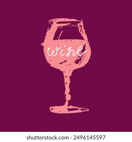 Vector wineglass sketch in coal hand-drawn graphic style. Retro drawing of red wine glass or white wineglass. Logo design, winery sign, vineyard emblem, alcohol bar symbol. Old-fashioned icon design.