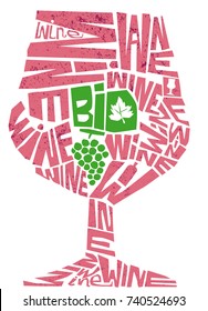vector wineglass with words wine and bio