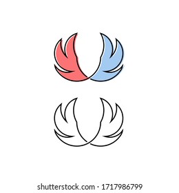 Vector of wing, hand drawn design concept, line style,with pastel colors isolated on white background.