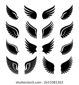 Vector Wing Icon Collection – Stylized Angel, Bird, and Fantasy Wing Silhouettes