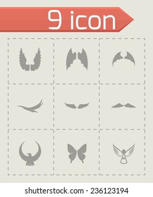 Vector wing icon set on grey background