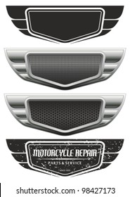 Vector winged automotive, motorcycle badge. Signs and labels.