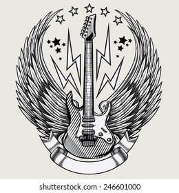 Vector winged guitar emblem