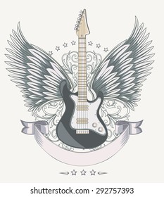 Vector winged guitar emblem