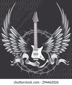 Vector winged guitar emblem