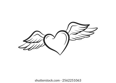 vector winged heart made in outline style