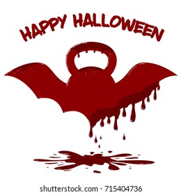 Vektor geflügelte Kettlebell mit tropfendem Blut. Illustration der Halloween-Kartenvorlage.