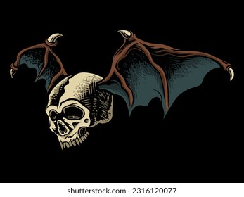 vector winged skull head illustration design