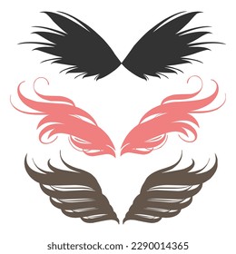 vector wings black elements. angels and birds wings. illustration of white wings