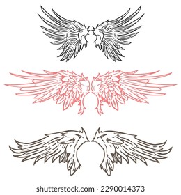 vector wings black elements. angels and birds wings. illustration of white wings