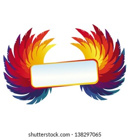 Vector wings with bright frame - rainbow template with copy space for text