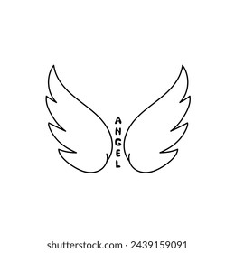 Vector wings in flat linear style. Sign, symbol, logo, element for design and print. Graphic Illustration Template