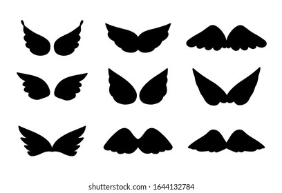 Vector wings icon set. Bird or angel wing silhouette illustration design feather.
Wings icon sketch collection hand drawing.