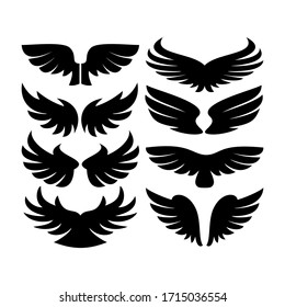 Vector wings icon set. Bird or angel wing silhouette illustration design feather.