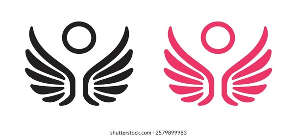 Vector Wings Icons In Black And Pink