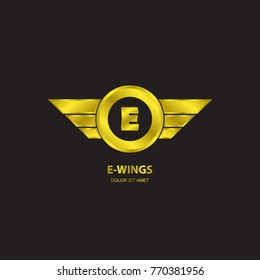 Vector wings logo initial letter E. Winged brand company logotype illustration