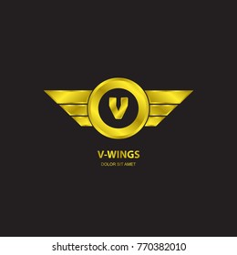 Vector wings logo initial letter V. Winged brand company logotype illustration