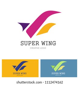 Vector wings logo set. Winged logo company and icon wing flying, eagle wing brand and logotype wing bird illustration