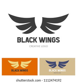 Vector wings logo set. Winged logo company and icon wing flying, eagle wing brand and logotype wing bird illustration