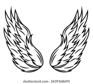 Vector wings sketch isolated on white background. Hand drawn vector wing in open position. Design elements eps.