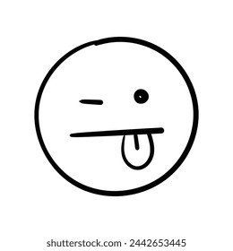 Vector winking emoji doodle smiley hand draw flat vector illustration.