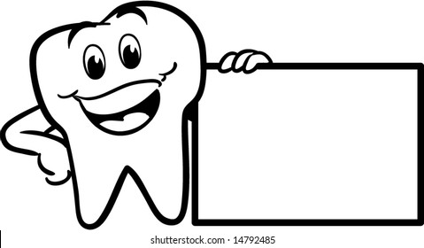 vector winking happy smiling tooth - black and white version