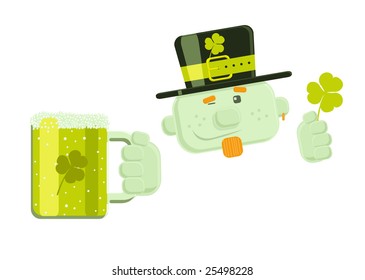 Vector winking leprechaun with green beer